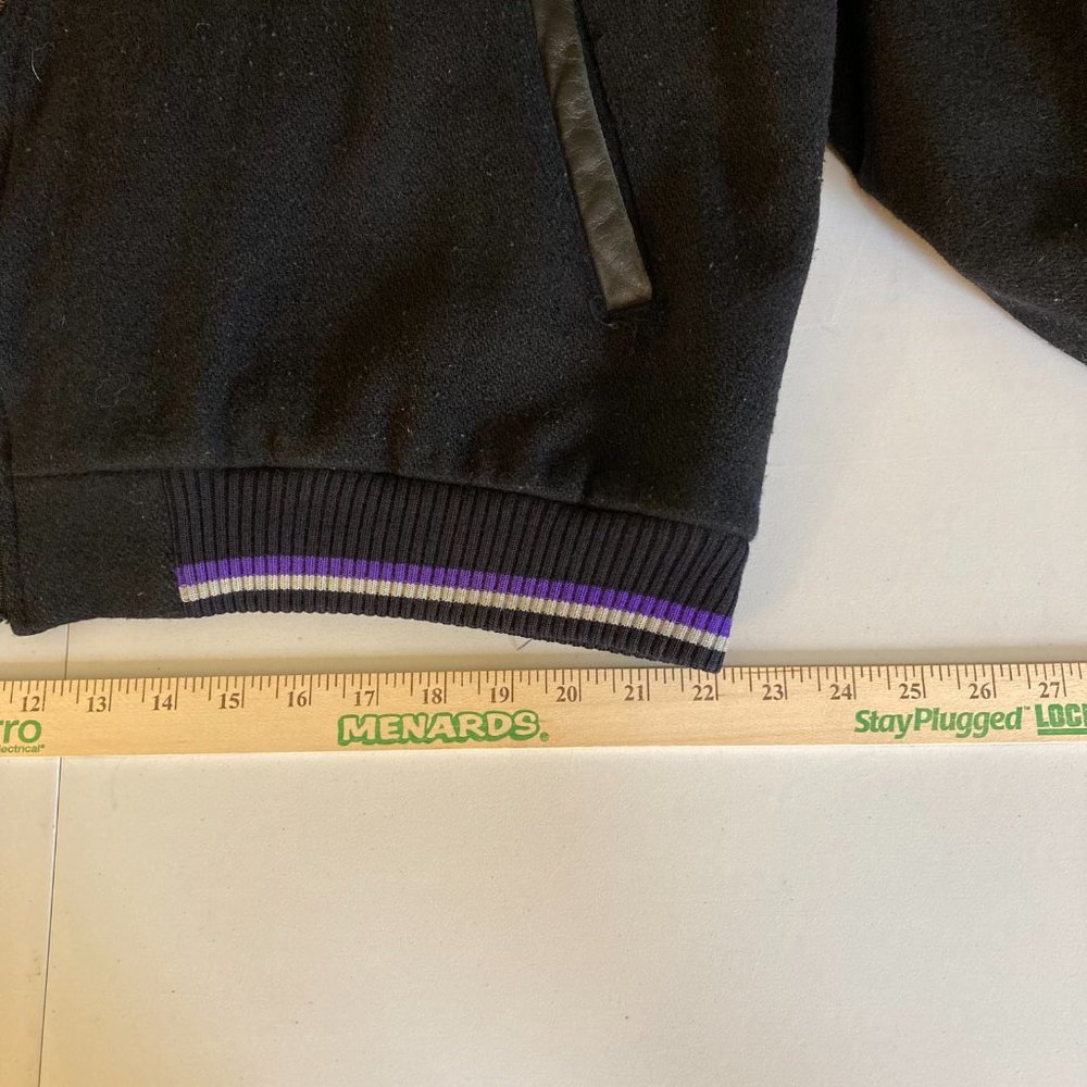 Black Wool Leather Bomber Vtg Jacket Southwest Graphic made in Canada - Picture 12 of 16